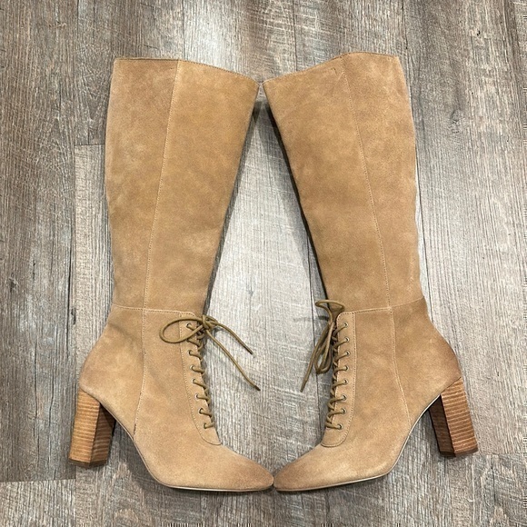 Charles David Shoes - Charles David tall suede leather nude tan heeled boots size 8